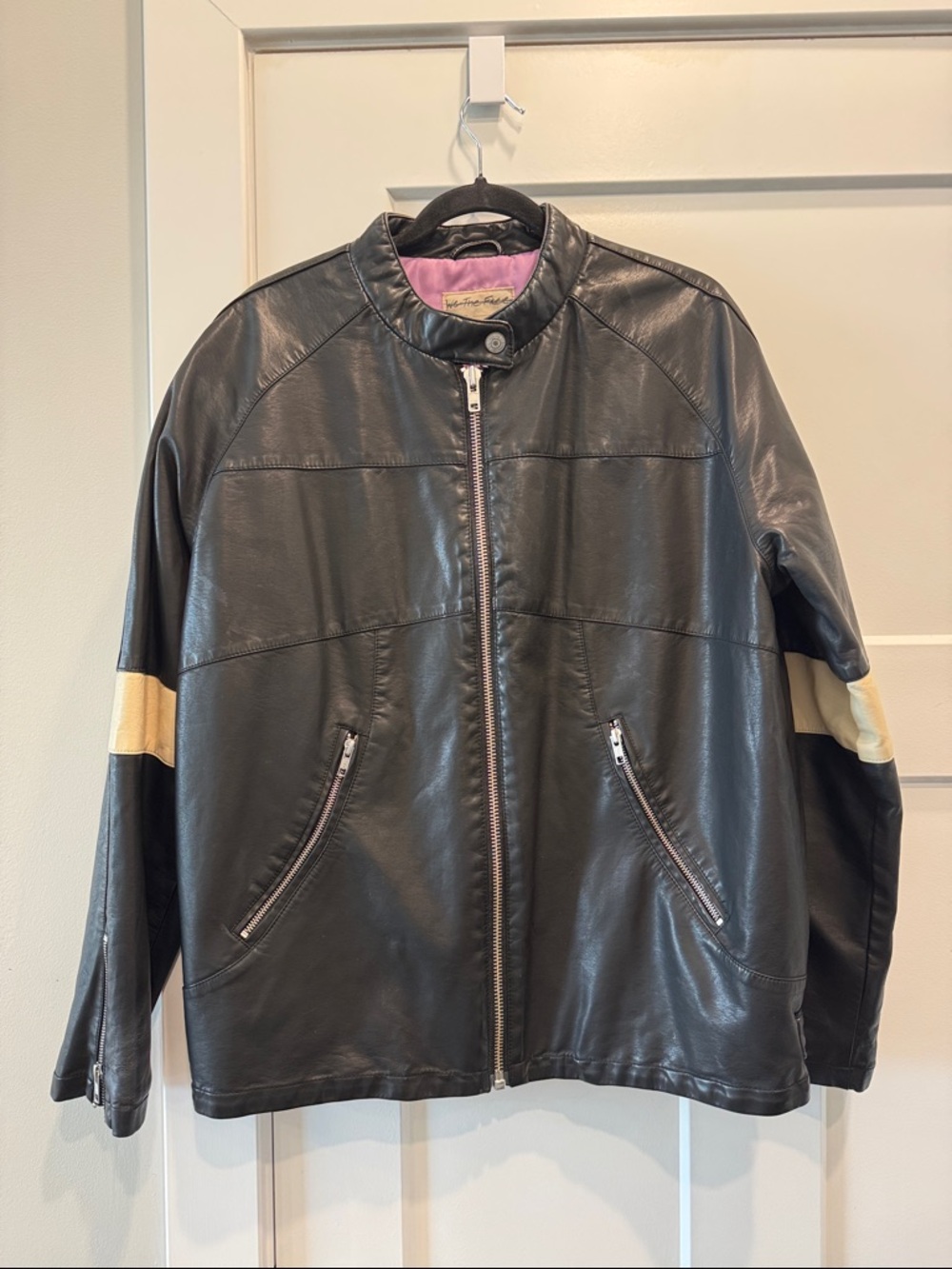 Free People Ryder Sport Black Vegan Leather Moto Zip-Up Jacket